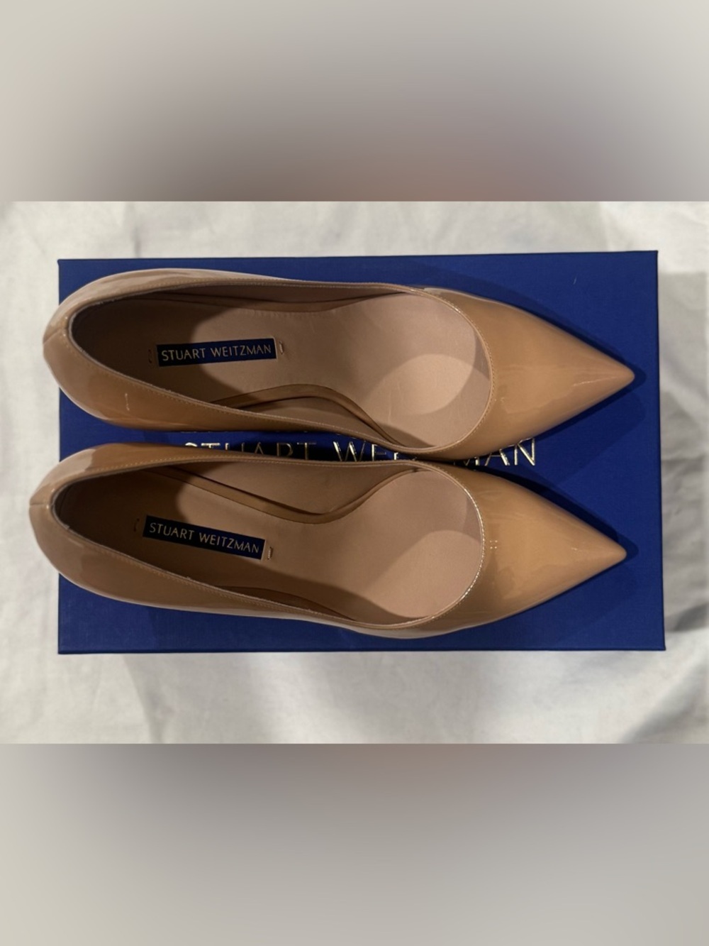 Stuart Weitzman Leigh 70 Pumps, Nude Patent Leather, Size 8.5